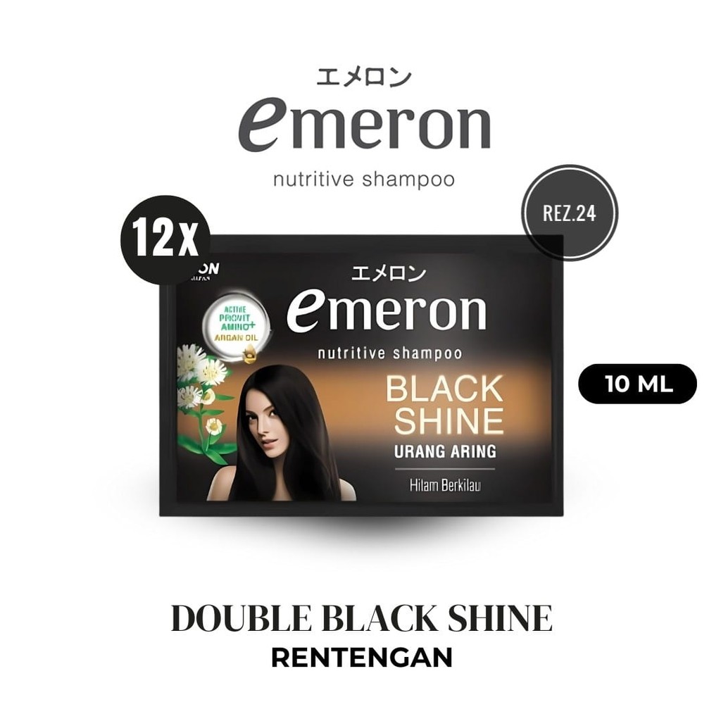 Emeron Shampoo Sachet 12x 10ml - Rambut Bercahaya Dan Sehat Black Shine