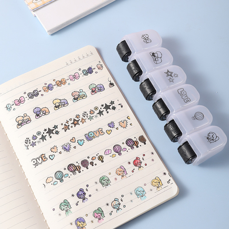 

Kawaii Cartoon Animal Bow Girl Boy Rolling Stamp DIY Student Prize Stationery Graffiti Handbag Lace Hot Air Balloon Scrapbooking