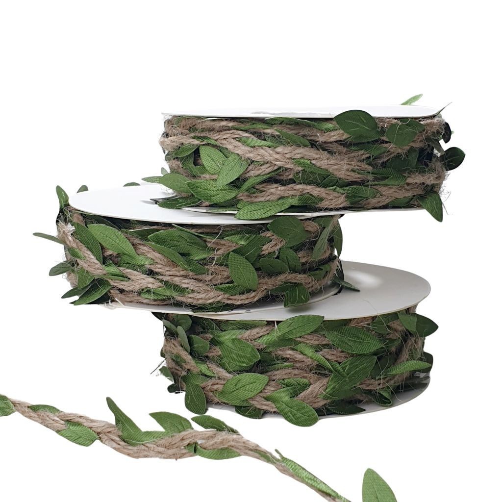 

1 ROLL - 5 METER TALI RAMI DAUN HIJAU / TALI GONI MOTIF DAUN HIJAU / JUTE ROPE LEAF