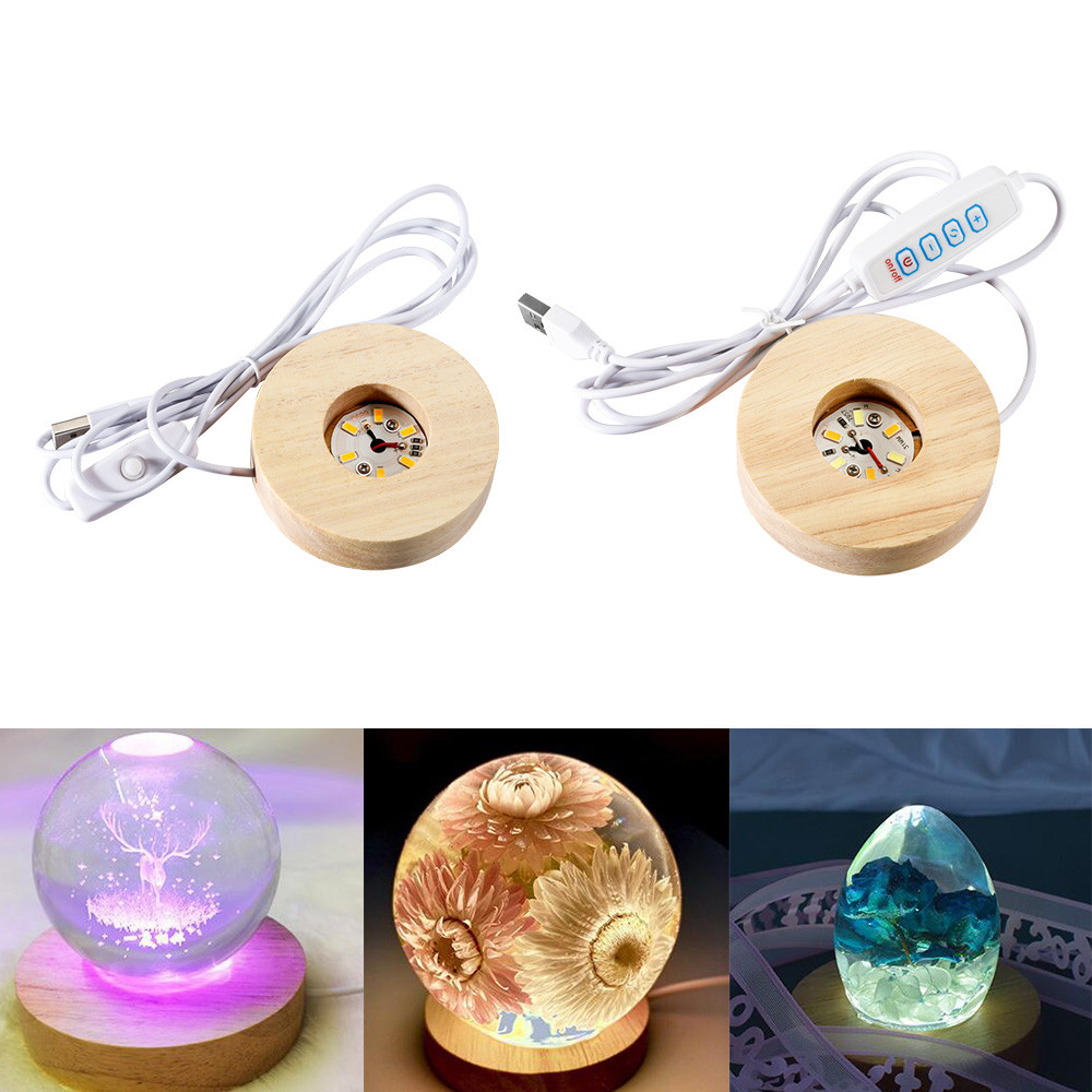 

Resin Art Display Round Wood Colorful LED Light Wooden Night Lamp Base Stand For DIY Epoxy Resin Mold Display Base Home Decor
