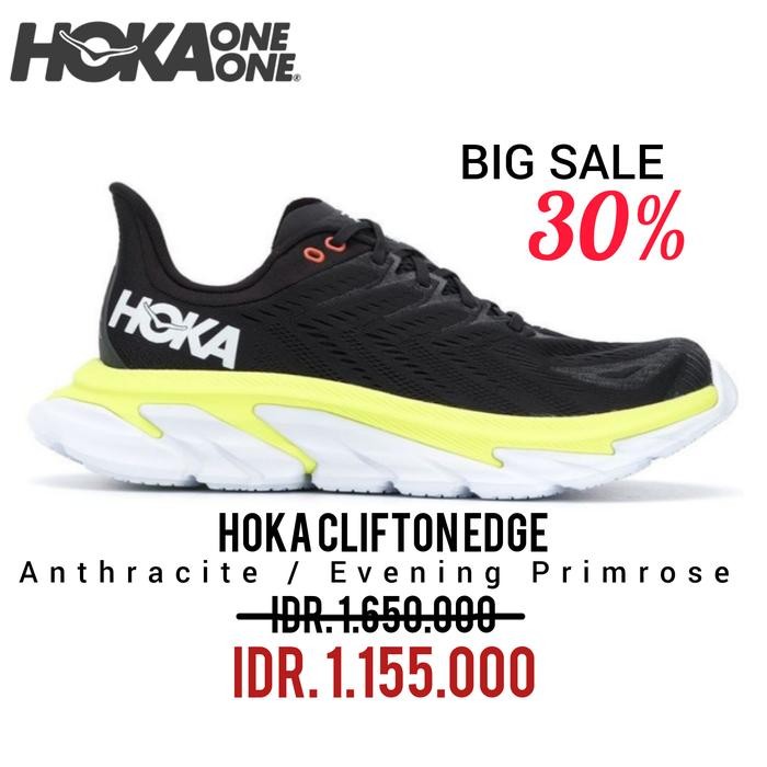 SEPATU RUNNING HOKA CLIFTON EDGE ANTHRACITE / EVENING PRIMROSE MEN'S 100% ORIGINAL BNIB / SEPATU SNE