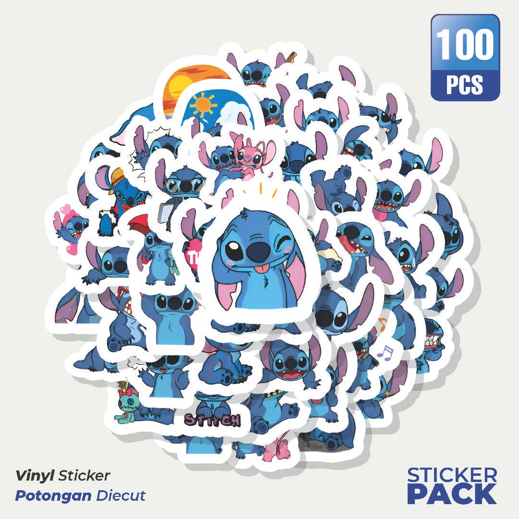 

Super Hemat! 100 PCS Stiker Kartun Disney Stich Waterproof Aesthetic- Untuk Laptop, Motor, dan Helm - Paper Stationery Pack