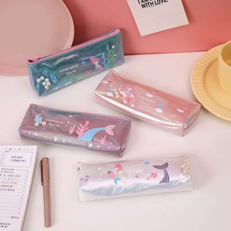 

1 Piece Lytwtw's Kawaii Cute Mermaid Pearl Pen Pencil Bag School Stationary Receive Tools Makeup Pouch Cosmetics Case