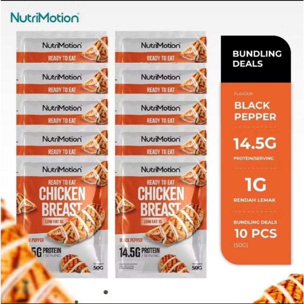 

NutriMotion Ready To Eat Chicken Breast 10pcs - Black Pepper - High Protein & Low Fat