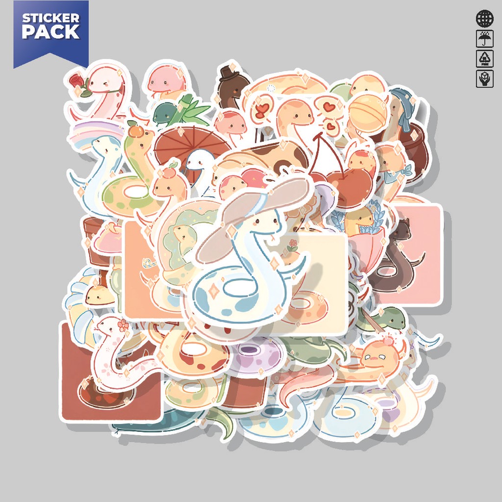 

[100PCS]Stiker Pack Stiker Cute Snake [Ular Lucu] Aesthetic Vinyl Anti Air Dekorasi Sticker Laptop Buku Journal Koper Helm Casing HP Gitar Helm Skateboard