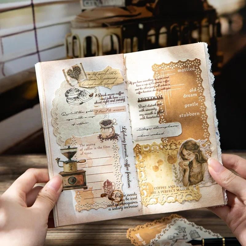 

10Pcs/pack Brown Notebooks Writing Daily Background Old Vintage Memo Pads Bottoming Lace Hollow Material Paper 165*86mm