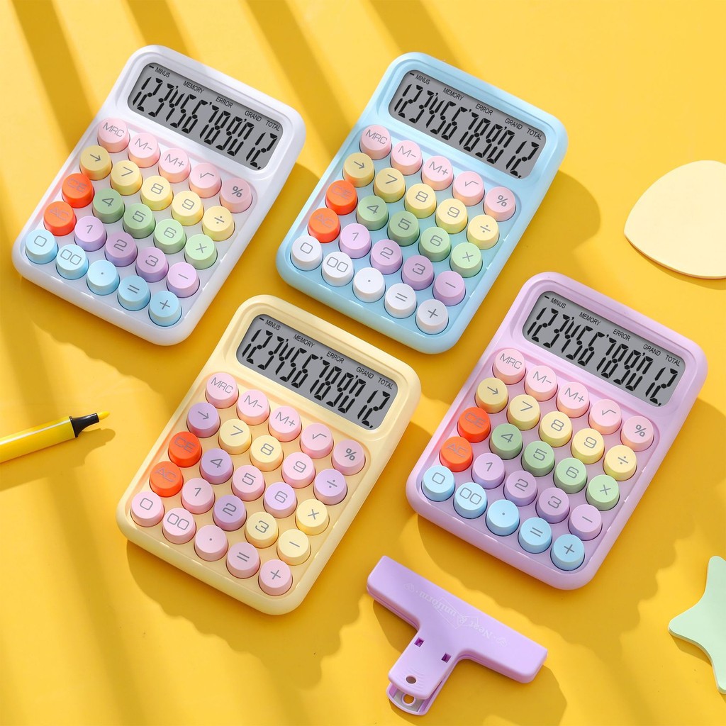 

Keyboard Calculator Office 12-digit Mechanical Buttons Calculator Cute Candy Color School Supplies Students/Finance Stationery