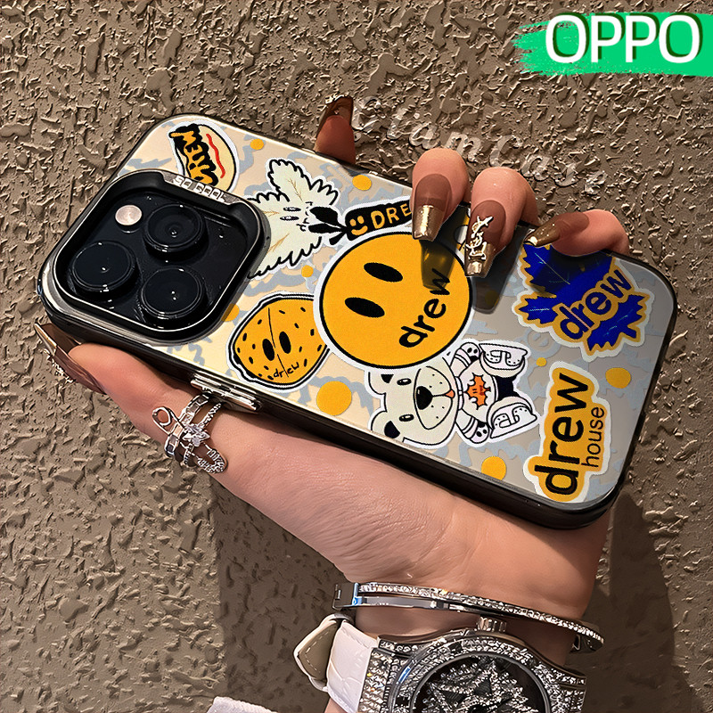 Coretan Senyum Glossy Hologram PC Case OPPO A18 A57 A16 A15 A17 A60 A3x A3s A5s A54 A53 A12 A31 A58 