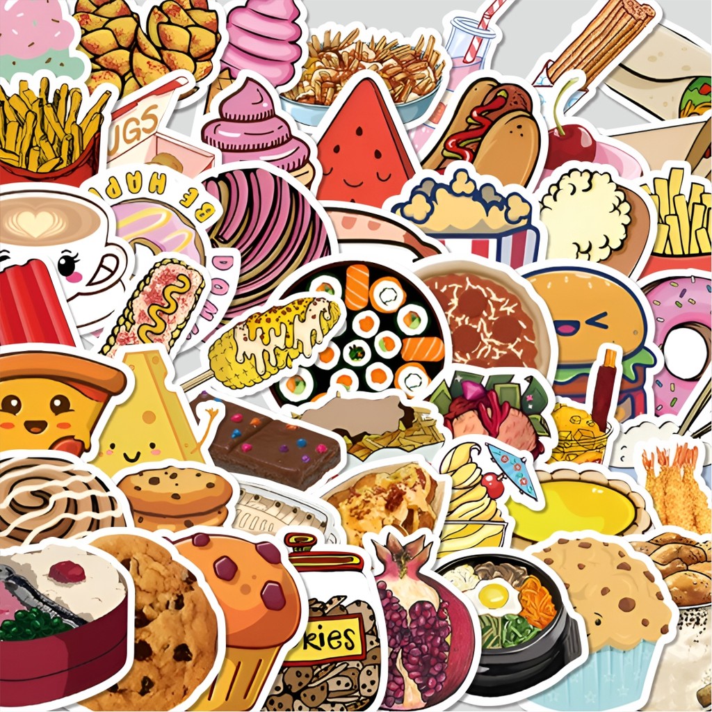 

Stiker Cutting Pack Stiker Cute and Delicious Food [Makanan Lucu dan Lezat] Isi 100Pcs Series Aesthetic Lucu Keren Untuk Koper Bahan Vynil