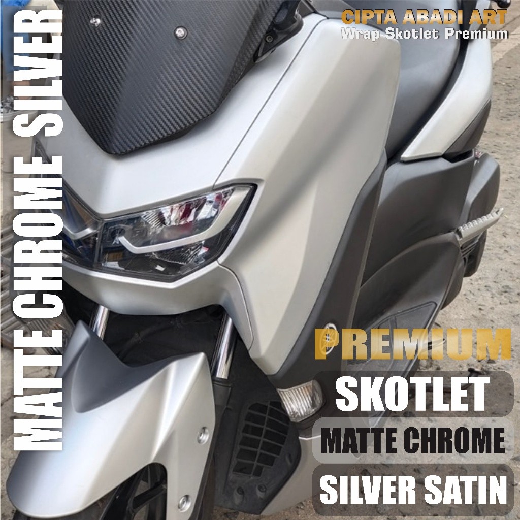 Skotlet stiker motor warna satin doff skotlet matte chrome silver dop fanchi lebar 50cm Premium