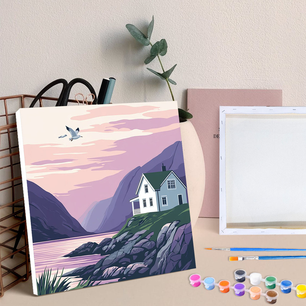 

RUOPOTY Framed Diy Paint By Numbers Kit For Beginner Shoreside House Landscape Picture By Number Kits Drawing Kit Color By Numbe