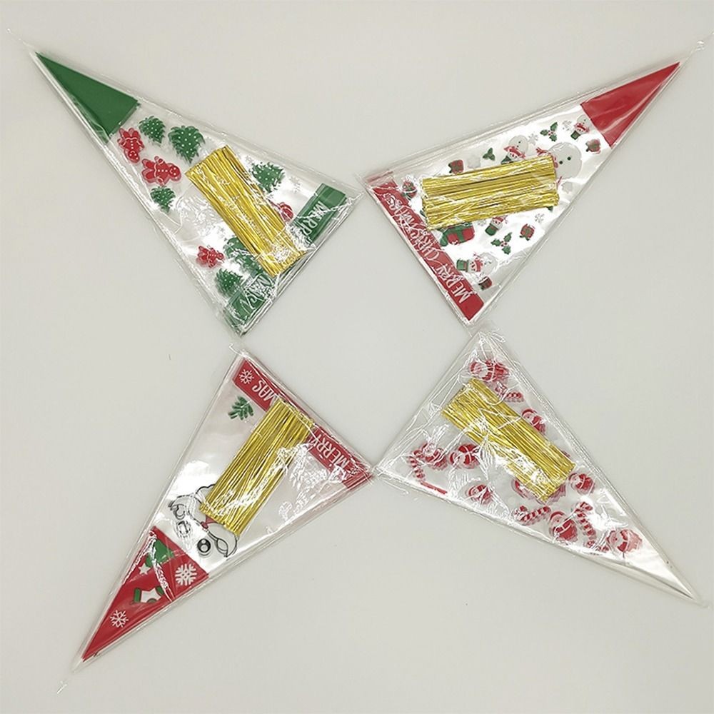 

100PCS Transparent Christmas Candy Bags Multi-pattern with Binding Wires Packaging Pouch Festival Favors DIY Wrapping Bag