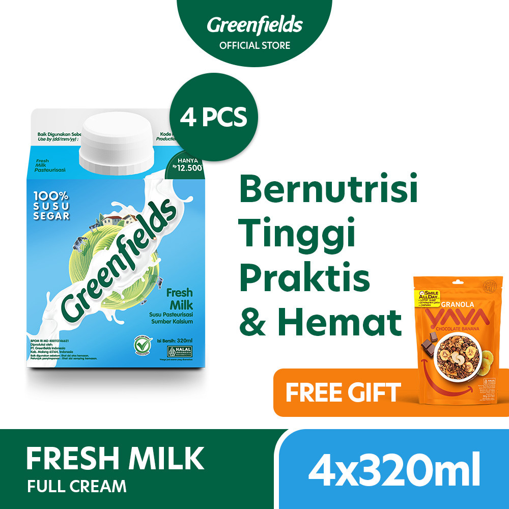 

[Bundling 4] Greenfields Fresh Milk Full Cream 320 mL - Susu Segar Pasteurisasi Plain