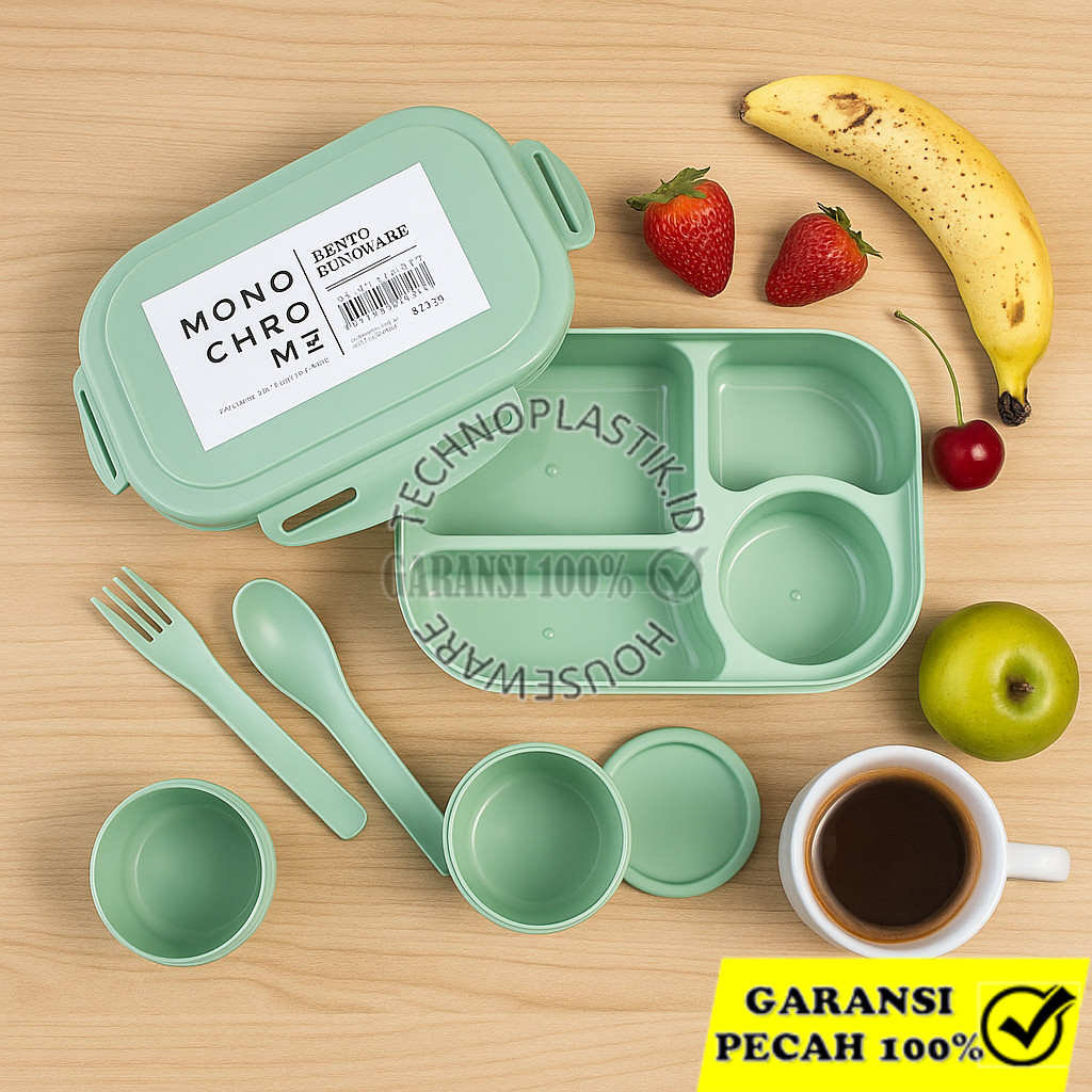 TECHNOPLAST Monochrome Bento Sealware Kotak Bekal Dengan Wadah Sop Mini