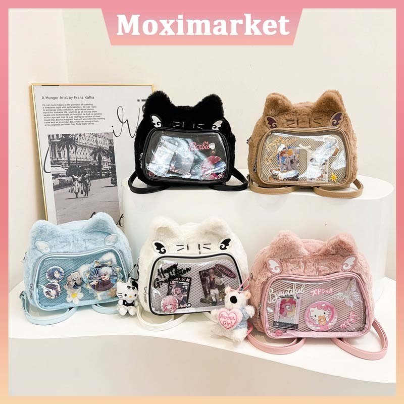 RAFATA Tas Ransel Wanita Kecil Tas Gendong Cewek Bulu Shoulder ITA Bag Tas Ransel Telinga Kucing Luc