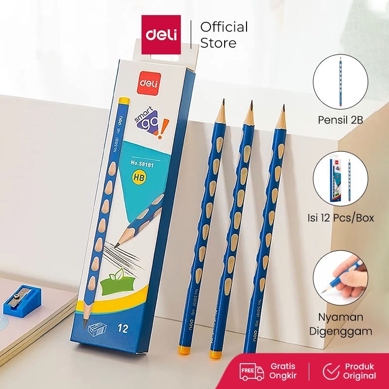 

Deli Graphite Pencil HB 2B / Pensil Kayu HB 2B Isi 12 PCS/Box Desain Segitiga Ergonomis 58181 58183