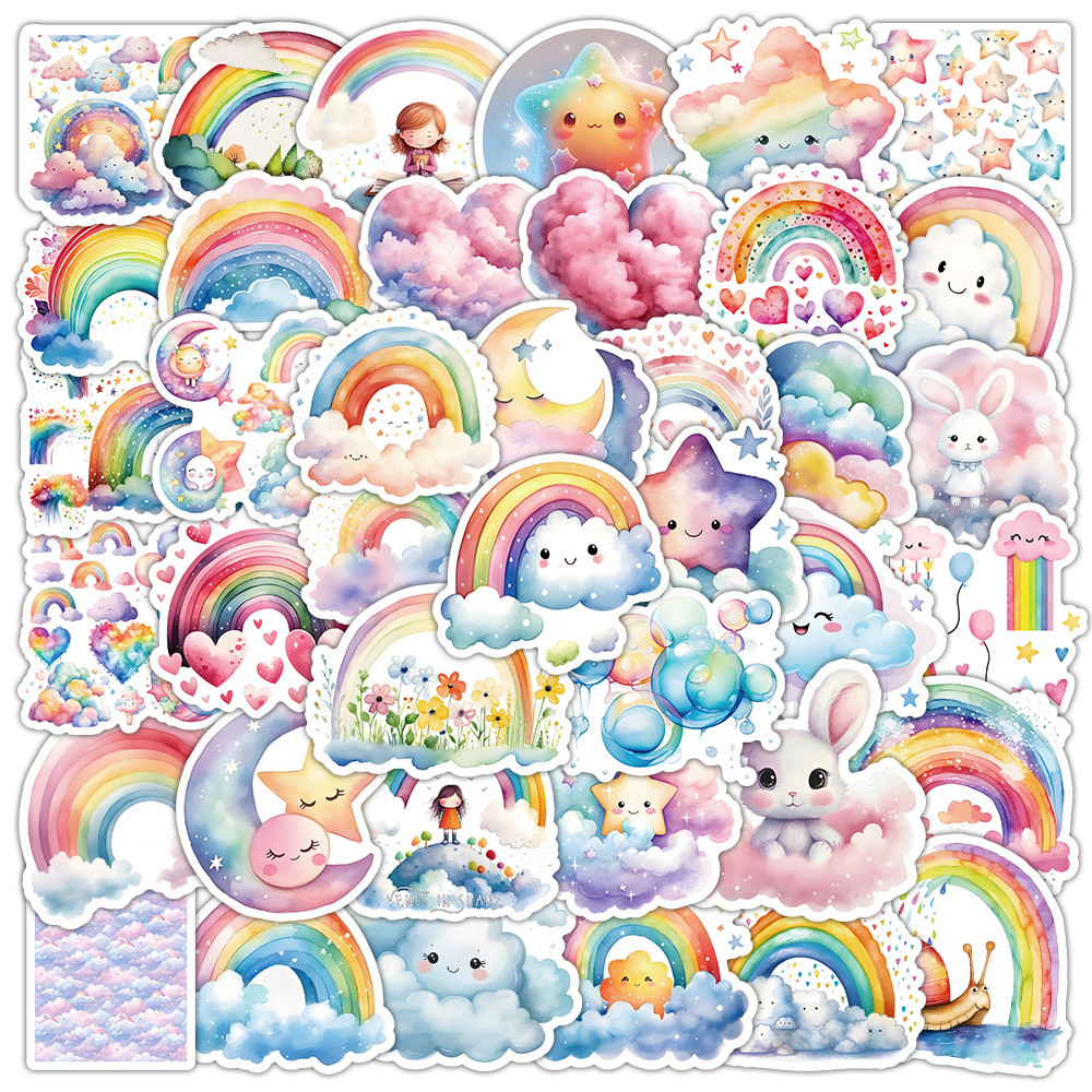 

10/30/50pcs Kawaii Cartoon Rainbow Stickers Cute Cloud Star Stickers Sticker Phone Guitar Diary Coloful Graffiti Decals Kids Toy