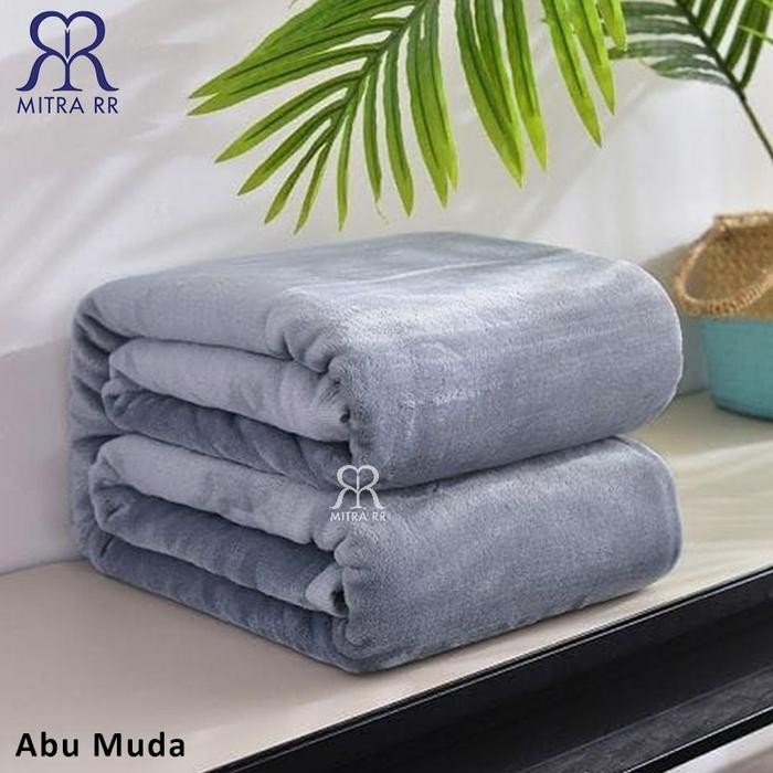 Selimut Polos Salur Ukuran 150 x 200cm Selimut Ivoria Polos Halus - ABU MUDA, IVORIA 150X200