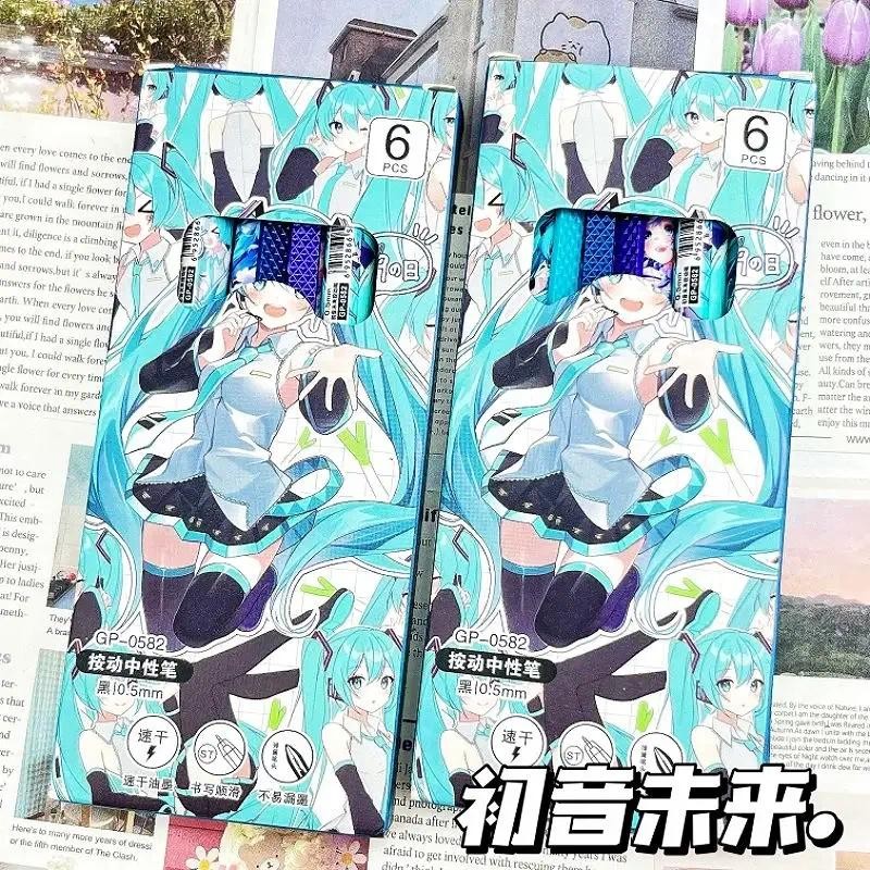 

6Pcs Cute Anime Hatsune Miku Gel Pen Cartoon Carbon Black 0.5mm Quick Dry Press Pen Exam Office Gift School Supplies Stationery