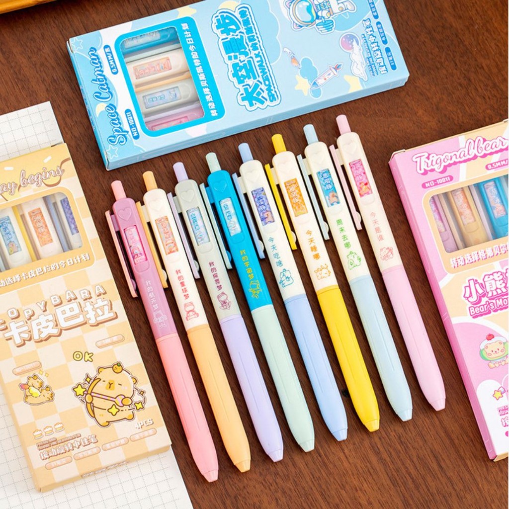 

BEST! PULPEN GEL MEKANIK TEKAN DAN PUTAR EDISI KARTUN LUCU ISI 4 PCS BISA BERUBAH MOTIF TINTA HITAM