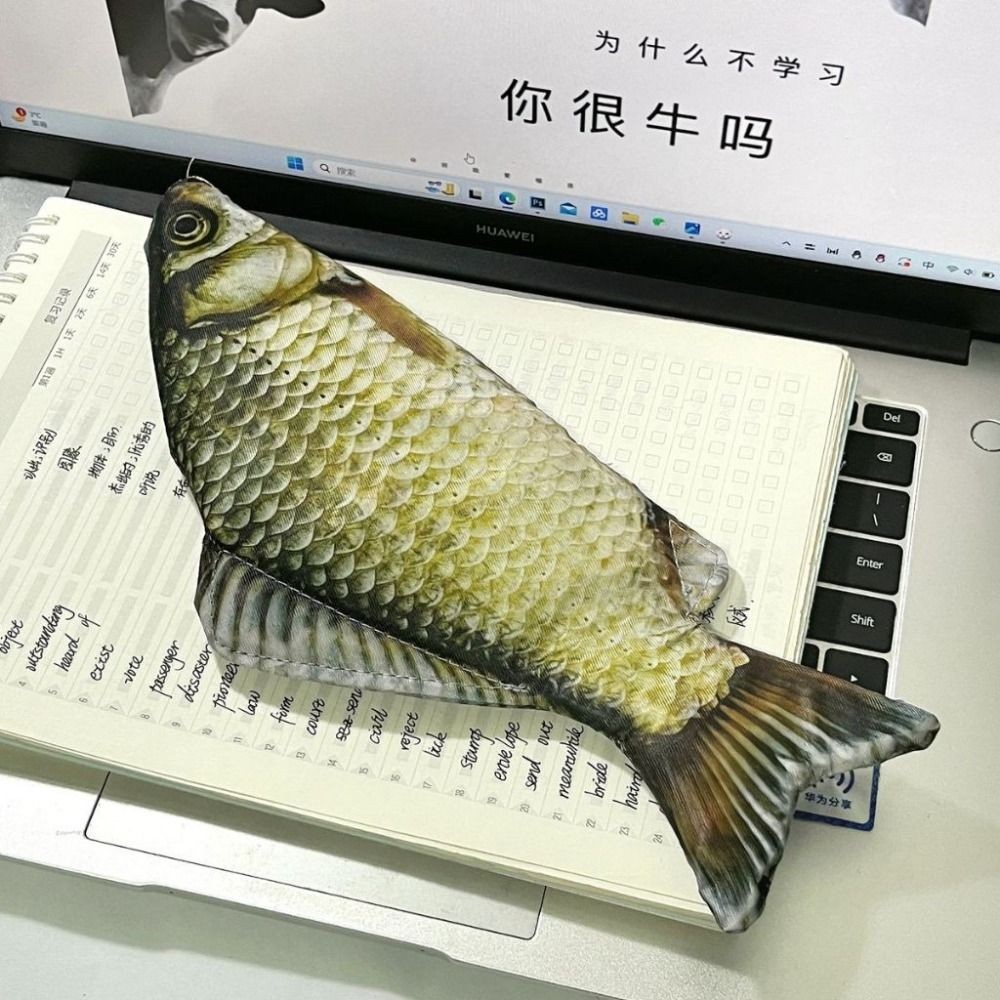 

Cartoon Large Capacity Pen Bag Simulated Crucian Carp Multifunctional Pencil Case Stationery Organizer Student