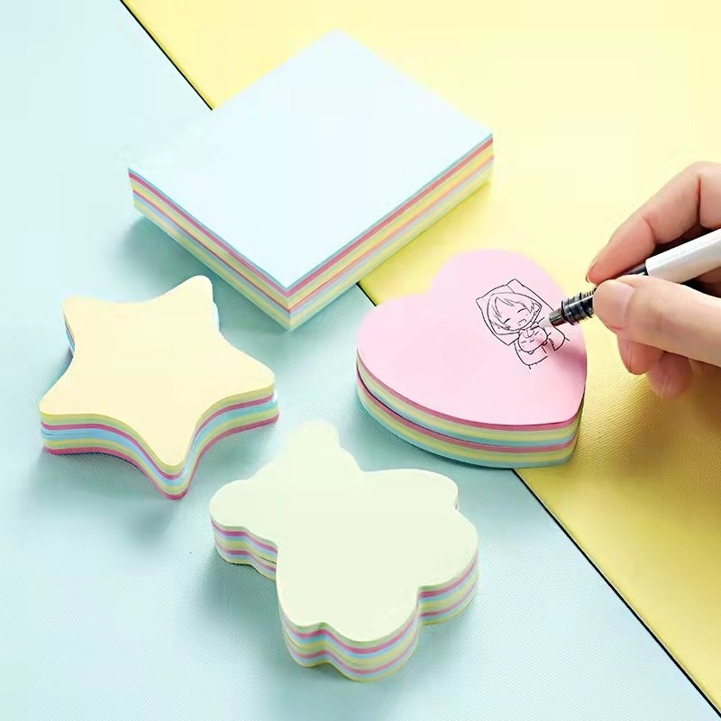 

Shaped Sticky Notes Set - 100 Fun Design Sticky Notes for Office and School, Reusable Self-Adhesive Note Paper Cute Patterns