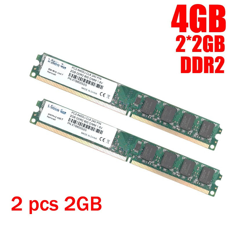 Xllbyte DIMM DDR2 800Mhz/667Mhz 4GB(2GB*2Pieces) PC2-6400/PC2-5300 memory for Desktop RAM,good quali