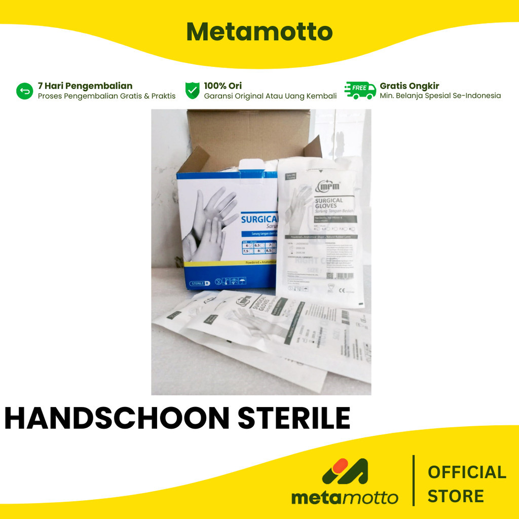 Handscoon Surgical Gloves Latex Sterile / Sarung Tangan Steril Berbagai Ukuran (6.5 MPM, 7.5 MPM, 8 