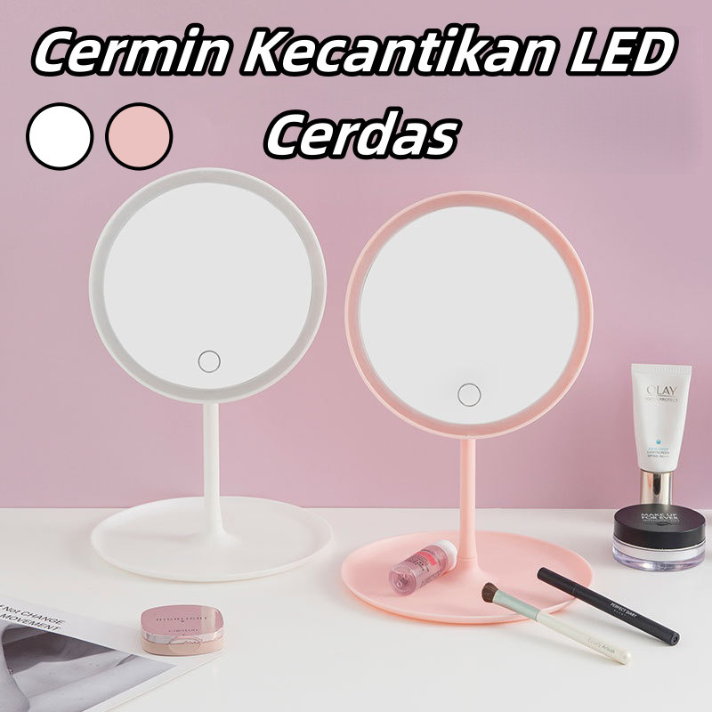 Cermin Rias LED 3 Warna - Portabel dengan Lampu Hias untuk Meja Rias