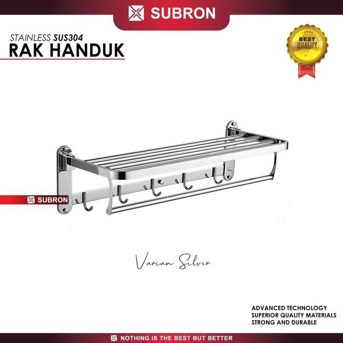 SUBRON Rak Tempat Handuk Lipat Stainless SUS304 Silver Hitam Doff 5 Kait Hook Gantung Kamar Mandi - 