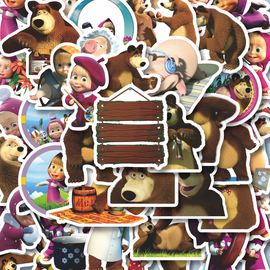 

100PCS Lucu Stiker Kartun Series Masha And The Bear V3 Stiker Aesthetic Stiker Anti Air Stikers Berperekat Waterproof sticker decal buat Motor Helm Buku Journal Koper Casing HP Laptop Botol Minum Hadiah anak