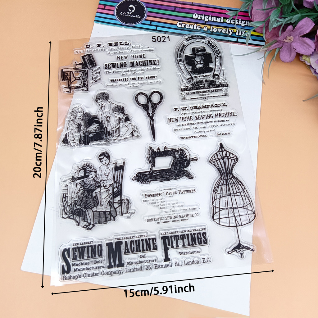

1pc Sewing Machine Fitting Clear Stamp, Silicone Reusable Transparent Stamps for Paper Craft Handmade Card Making DIY