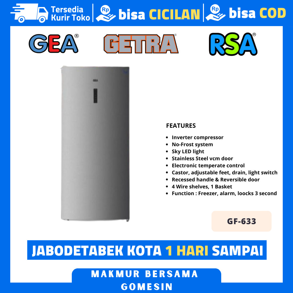 Kulkas 1 Pintu Gea Gf 633 Upright Freezer Inverter Garansi Resmi