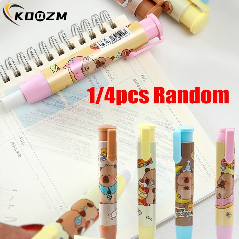 

1/4Pc Random Cute Cartoon Retractable Capybara Eraser Soft Clean Eraser Creative Pressing Pencil Eraser Student Stationery Gifts