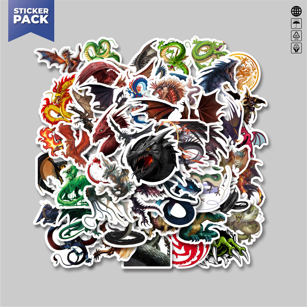

[100PCS]Stiker Pack Stiker Dragon Illustration Mix 2 [Ilustrasi Naga] Aesthetic Vinyl Anti Air Dekorasi Sticker Laptop Buku Journal Koper Helm Casing HP Gitar Helm Skateboard