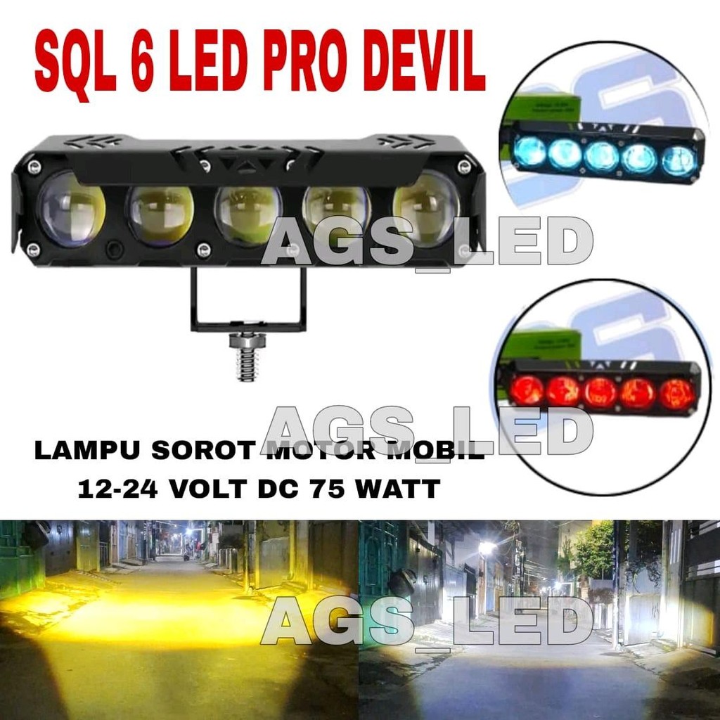 LAMPU SOROT SQL 5 LED DEVIL PREMIUM SUPER TERANG 12-24 VOLT DC 75 WATT CAHAYA PUTIH KUNING/ LAMPU SO