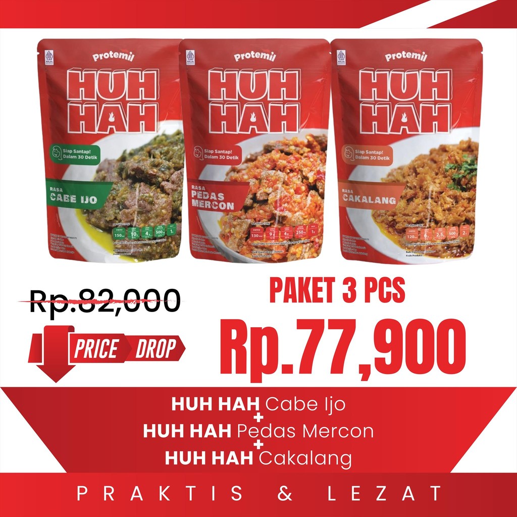 

Paket 3 Varian Protemil HUH HAH / Lauk Instan / Siap Makan