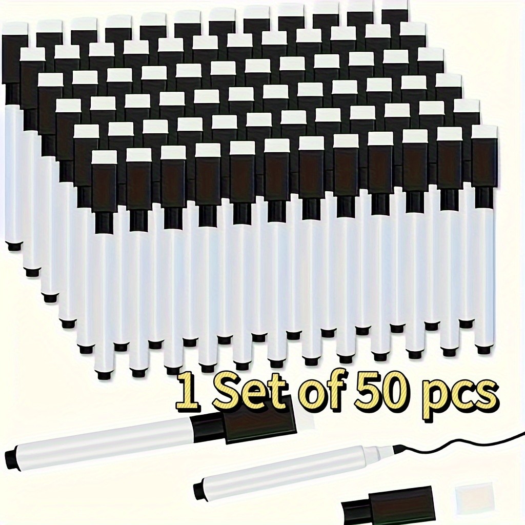 

50 Pieces Dry Erase Markers Whiteboard Black Dry Erase Markers With Rubber Cap Fine Tip Dry Erase Markers