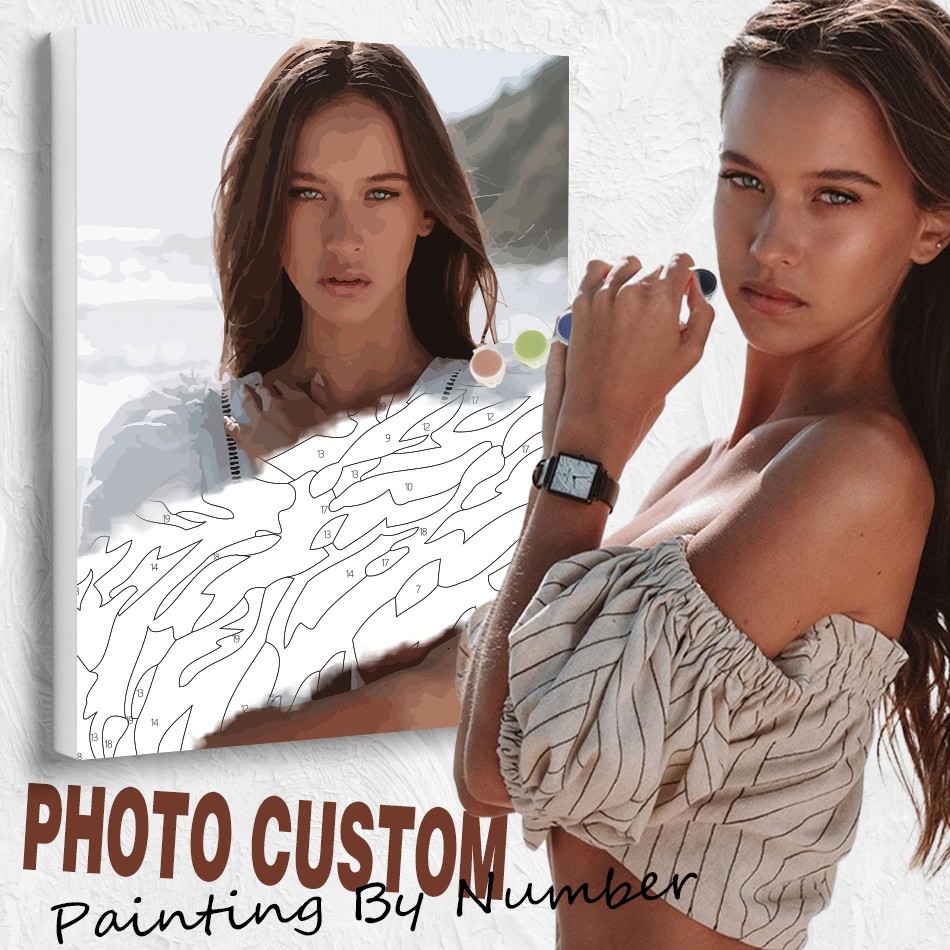 

RUOPOTY Picture With Numbers Photo Custom DIY Portrait Painting Print By Number Kit Adult Gift Hand Painted Unique Gifts Crafts