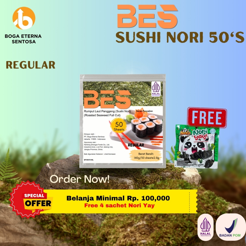 

SUSHI NORI REGULAR "BES" ( Rumput Laut untuk Sushi / Gimbap ) (HALAL!) (PROMO!)