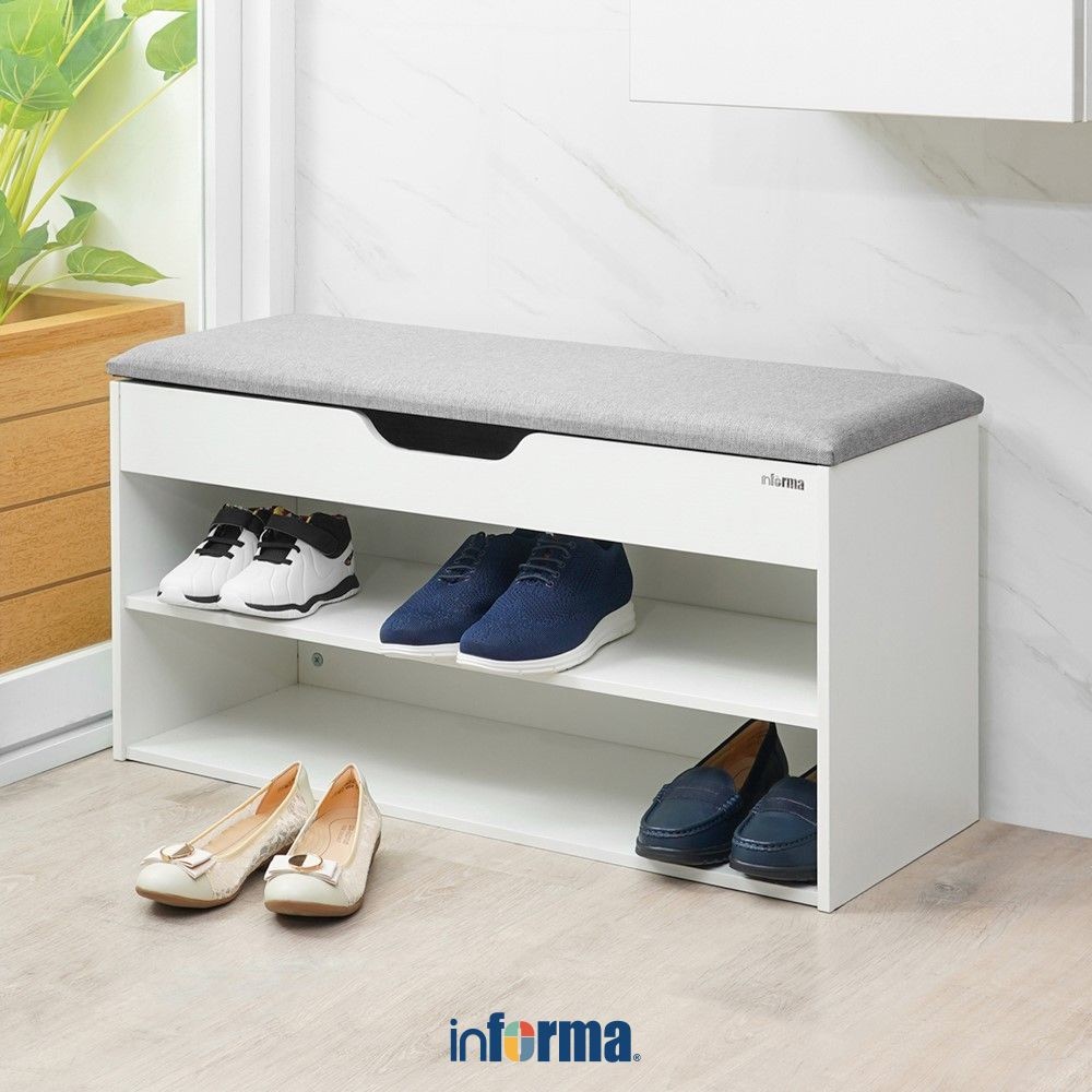Informa Darren Bangku Fabric Dengan Rak Sepatu 3 Tingkat - Putih Shoe Rack Organizer Sandal Sepatu K