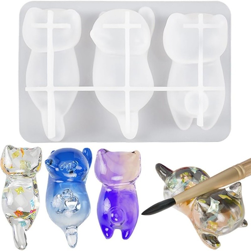

3D Cat Crystal Epoxy Resin Mold DIY Three-dimensional Lying Cat Back Keychain Pen Holder Silicone Mold