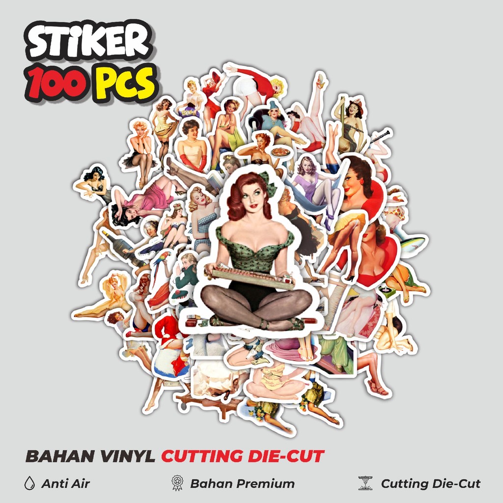 

Terbaru! 50 pcs Stiker Vintage Retro Pinup Girls Illustration Mix 2 Dekorasi Lucu Kreatif untuk Notebook, Skateboard, HP