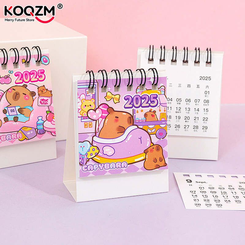 

2025 Mini Desk Calendar Office Desktop School Supplies Cute Capybara Desk Calendar Monthly Planner Desk Accessories Decoration