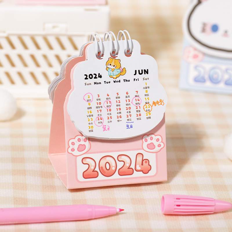 

Cartoon Cat Shape Calendar Mini Office Desk Calendar Student Stationery Daily Monthly Planner Time Mark Desktop Ornaments Gifts