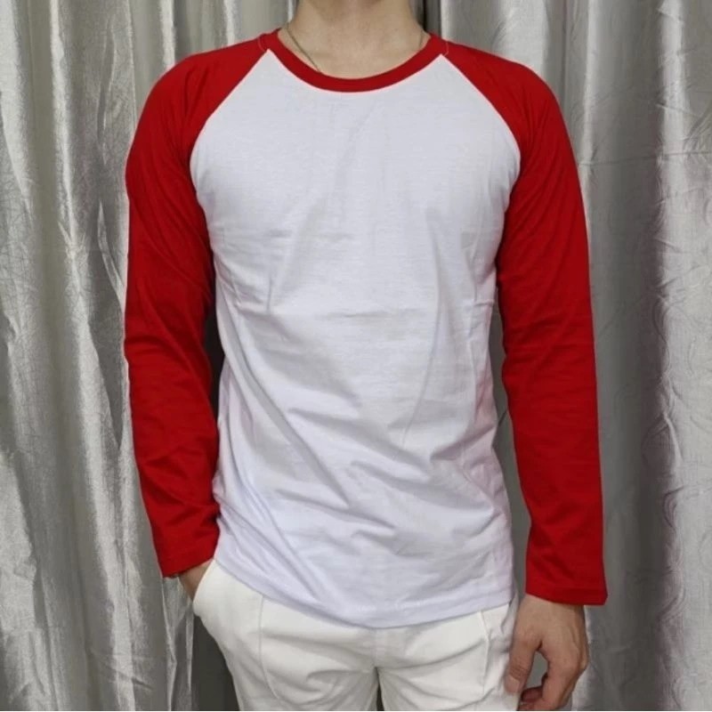 KAOS HUT RI DEWASA RAGLAN POLOS MERAH PUTIH UNISEX PRIA WANITA LENGAN PANJANG