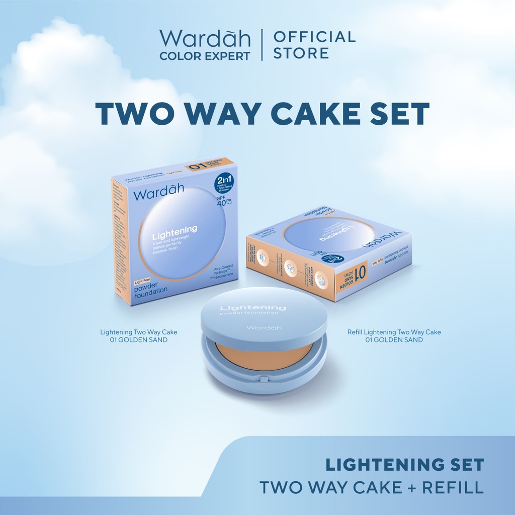 [BUNDLE] WARDAH Lightening Powder Foundation Light Feel 12 g & Refill - Two Way Cake - TWC - Refill 