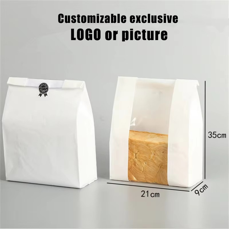 

50pcs Customizab white paper bag bread bag with transparent window baked goods takeout bags cookie coffee bean food packag
