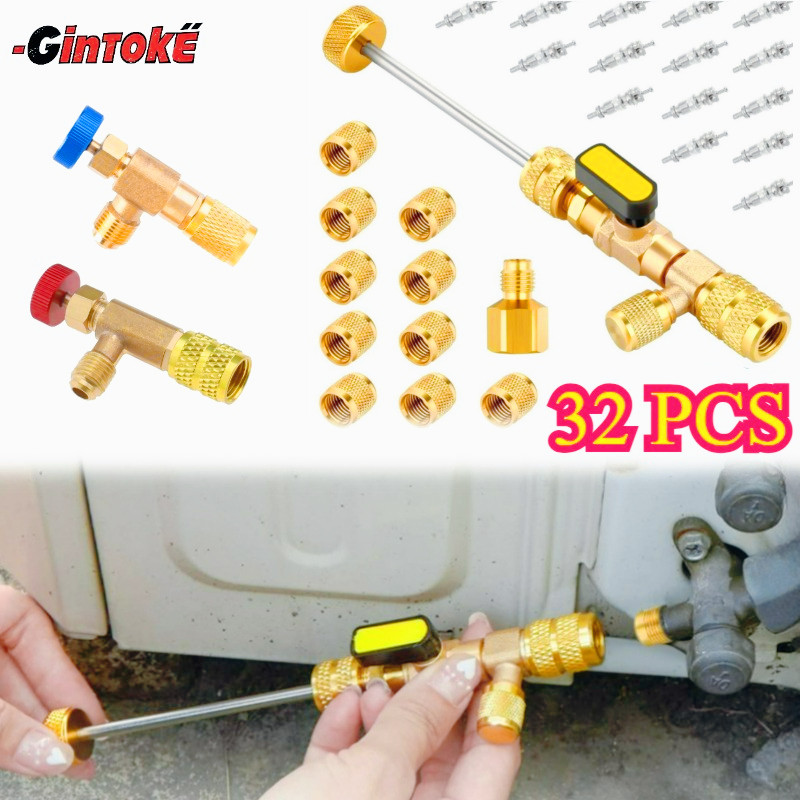 1Set 32pcs R22 R410 R32 Alat Bongkar Valve Core Alat Cabut Buka Pentil Ac Rumah Split Tanpa Buang Fr