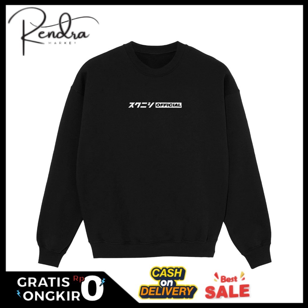 Rendra - Sweater Crewneck Pria Wanita Unisex Hitam Basic Simple